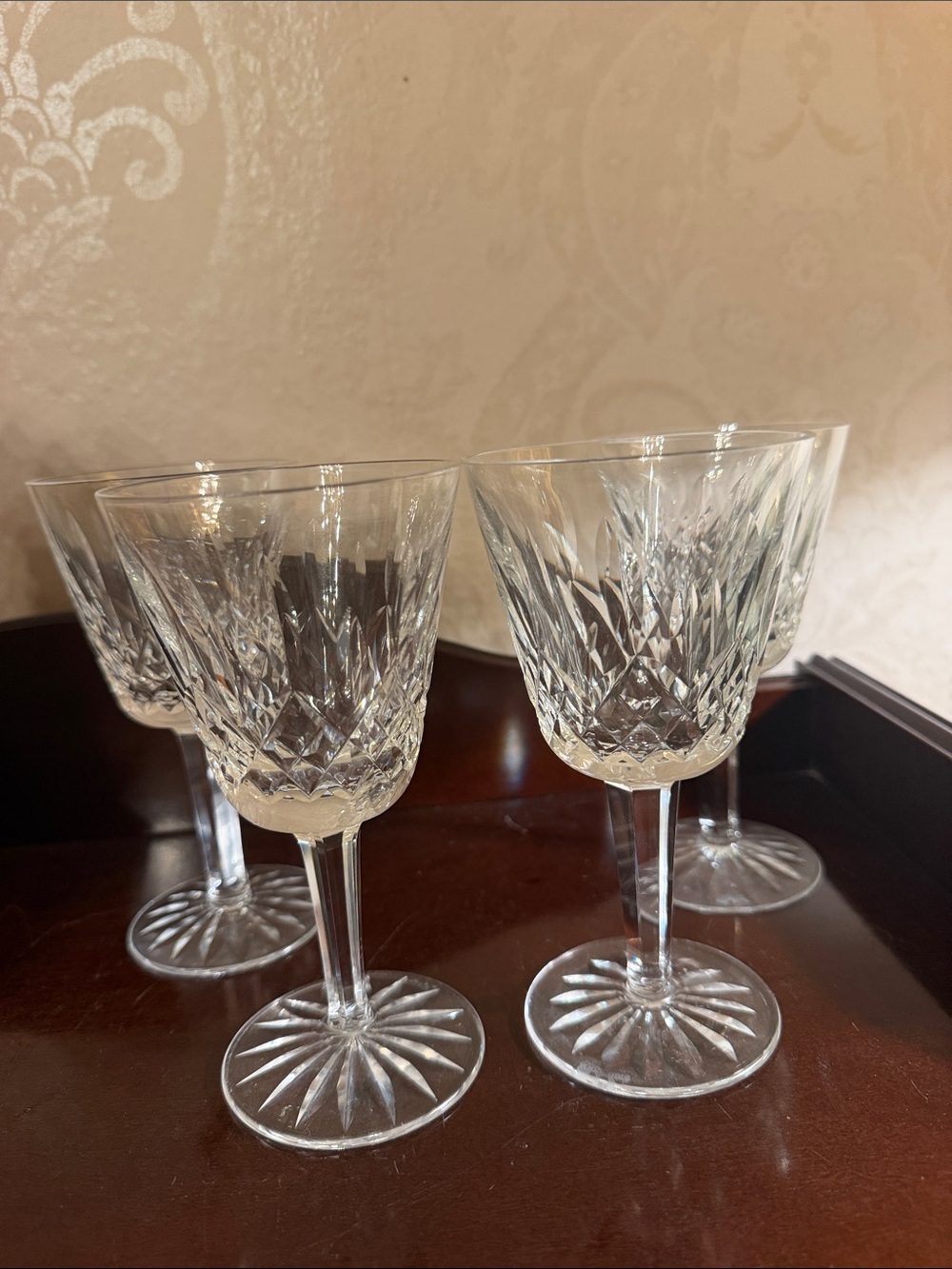 Vintage Waterford Lismore Clear Cut Crystal Wine Glasses - Set of 4